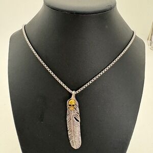 Inox Jewelry Mens Stainless Steel Feather Skull Pendant Box Chain Necklace 24in